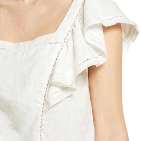 NWT Faherty "Mariposa" white linen frill short sleeve - size M - Picture 4 of 8